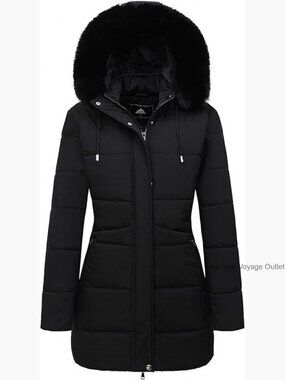 Women's Winter Puffer Coat Fleece Lined Waterproof Down Jacket Detachable Hood